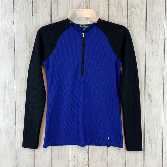 Lauren Ralph Lauren Tops - Lauren Ralph Lauren Blue/Black Colorblock 1/2 Zip Mesh Long Sleeve Shirt Size XS